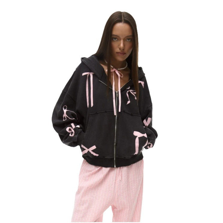 Kapuzen-Sweatshirt mit Schleifenprint