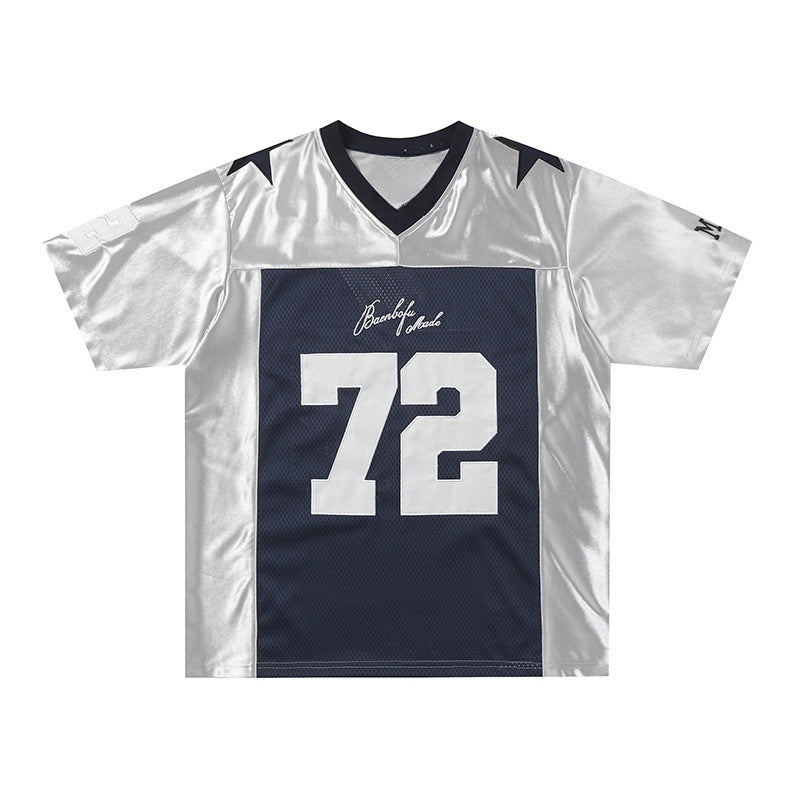 Retro V-Neck T-Shirt mit Letter-Print