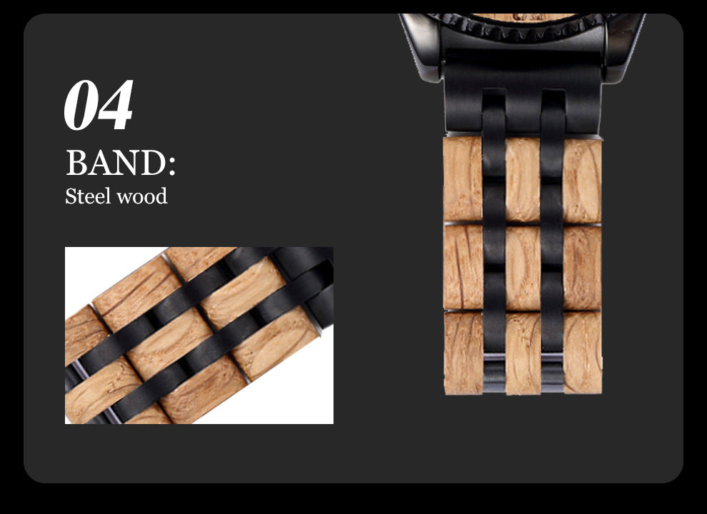 Sportliche Herrenuhr mit Holz- und Stahl-Elementen – Bild 5 | LuxeStyle