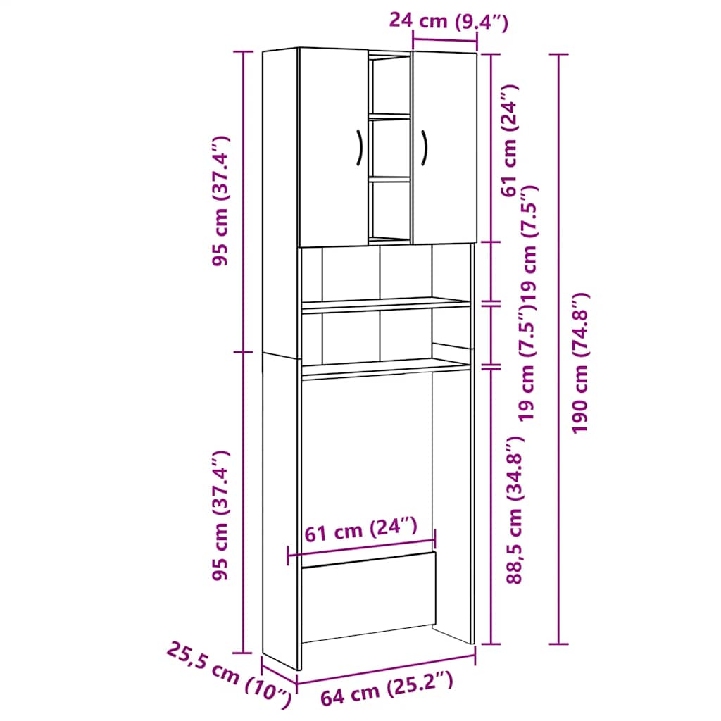 Waschmaschinen-Schrank Sonoma Eiche 64x25