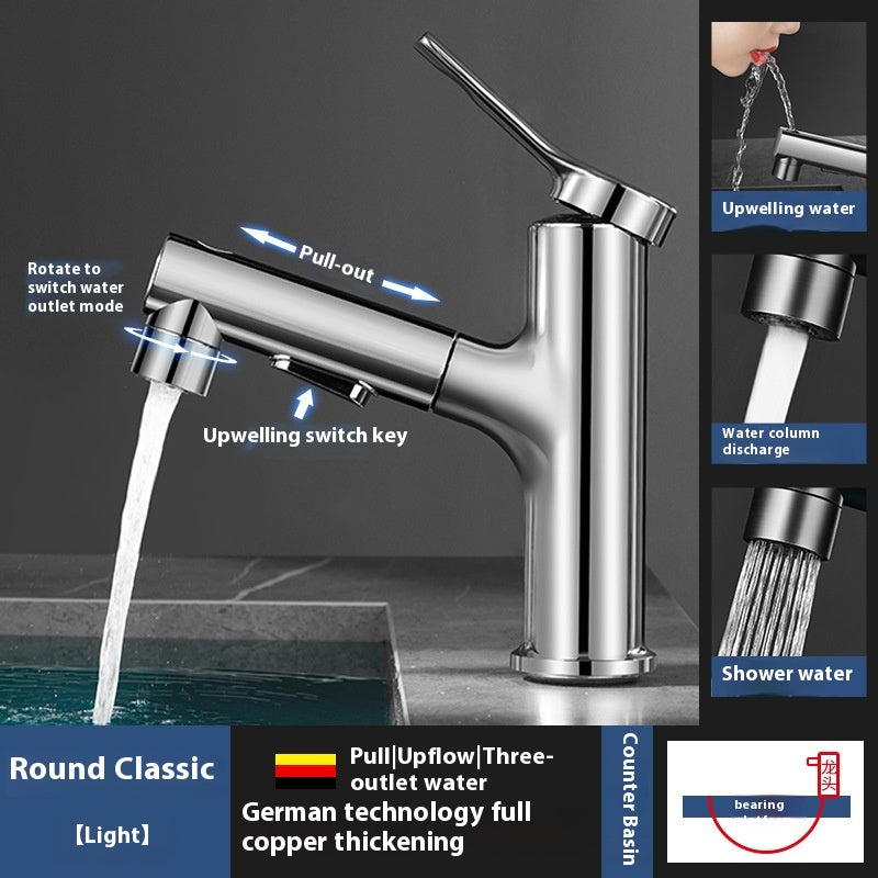 Ausziehbarer Wasserhahn für Waschtisch, warm/kalt