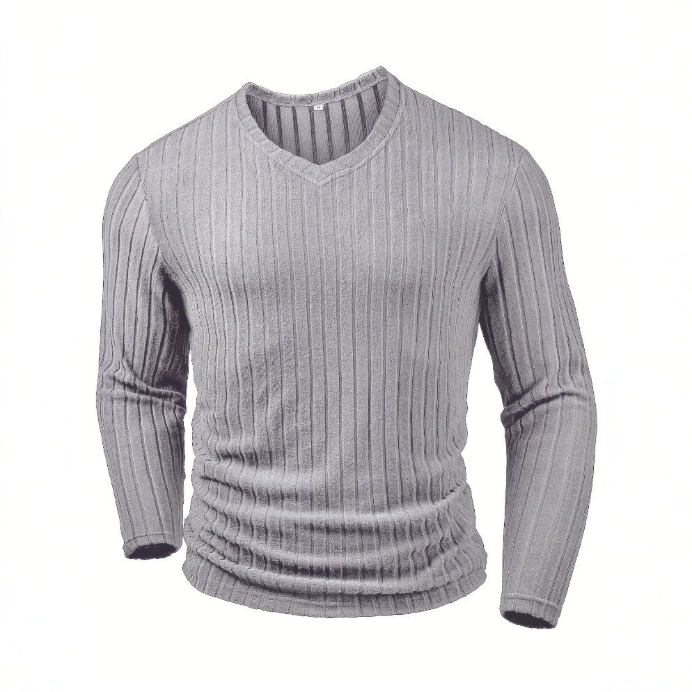V-Ausschnitt Langarm Pullover in Grau – Bild 4 | LuxeStyle