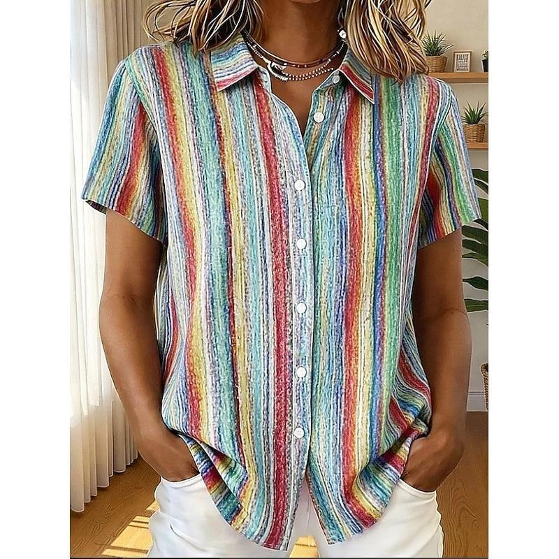 Gestreifte Retro-Bluse mit Blumenmuster