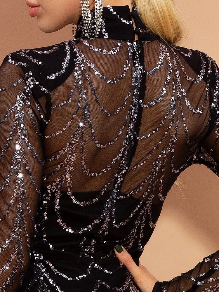 Pailletten Maxi-Kleid mit langen Ärmeln