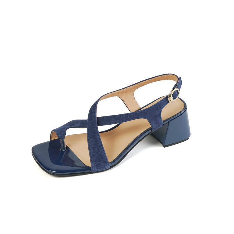 Apricotgelb-blaue Chunky Heel Cross-Strap Sandalen – Bild 19 | LuxeStyle