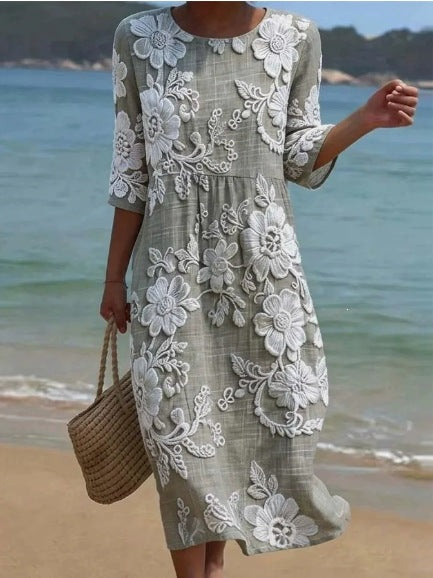 Sommerkleid mit abstraktem Mid-Waist-Print