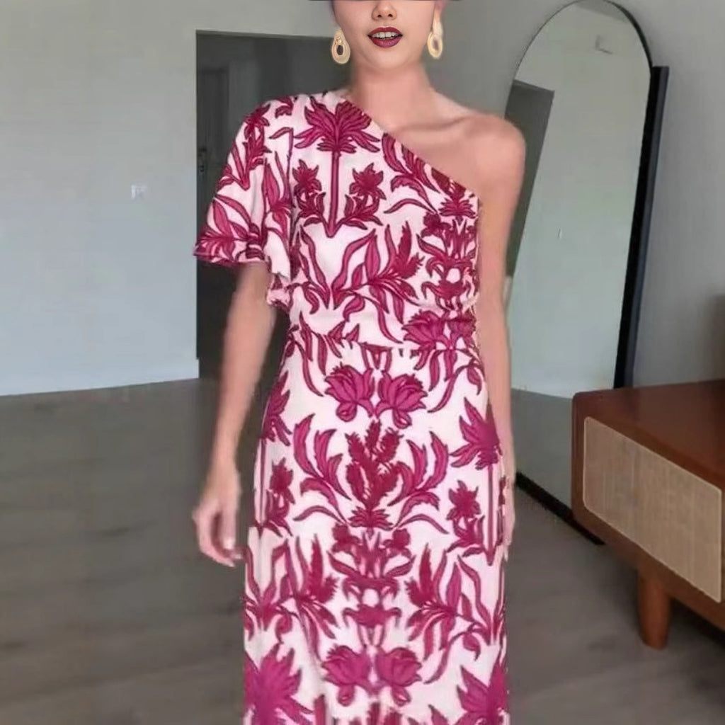 Sommerliches One-Shoulder Maxikleid mit Print