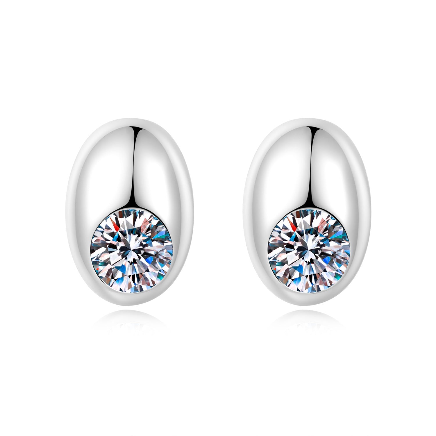 Ovale S925 Sterling Silber Ohrstecker mit Moissanit