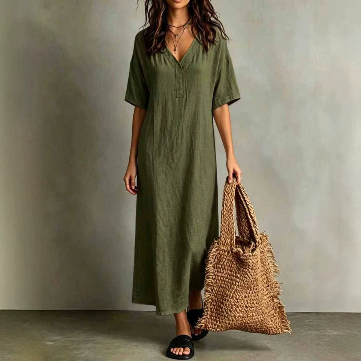 Boho-Kleid «Ibiza» – Baumwoll-Leinen, locker