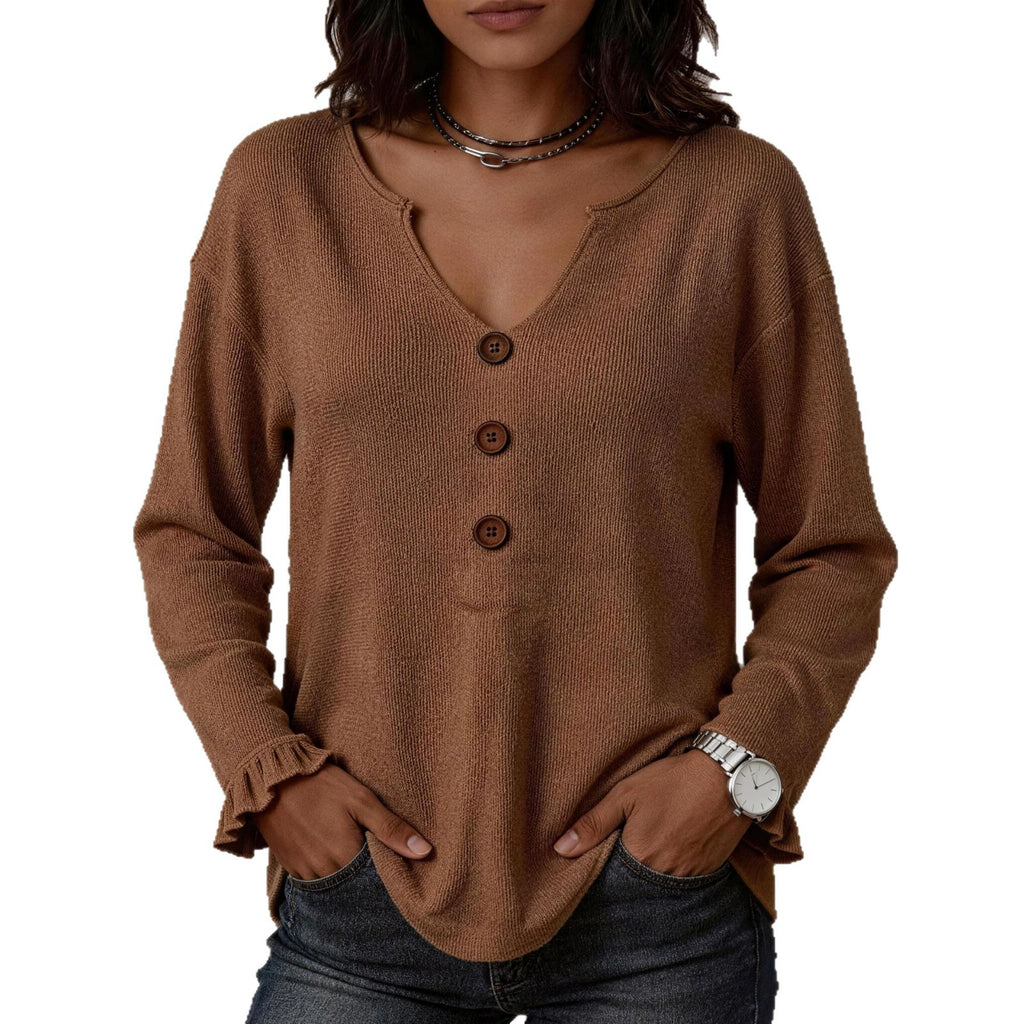 Strickpullover mit Rüschenärmeln und Knöpfen