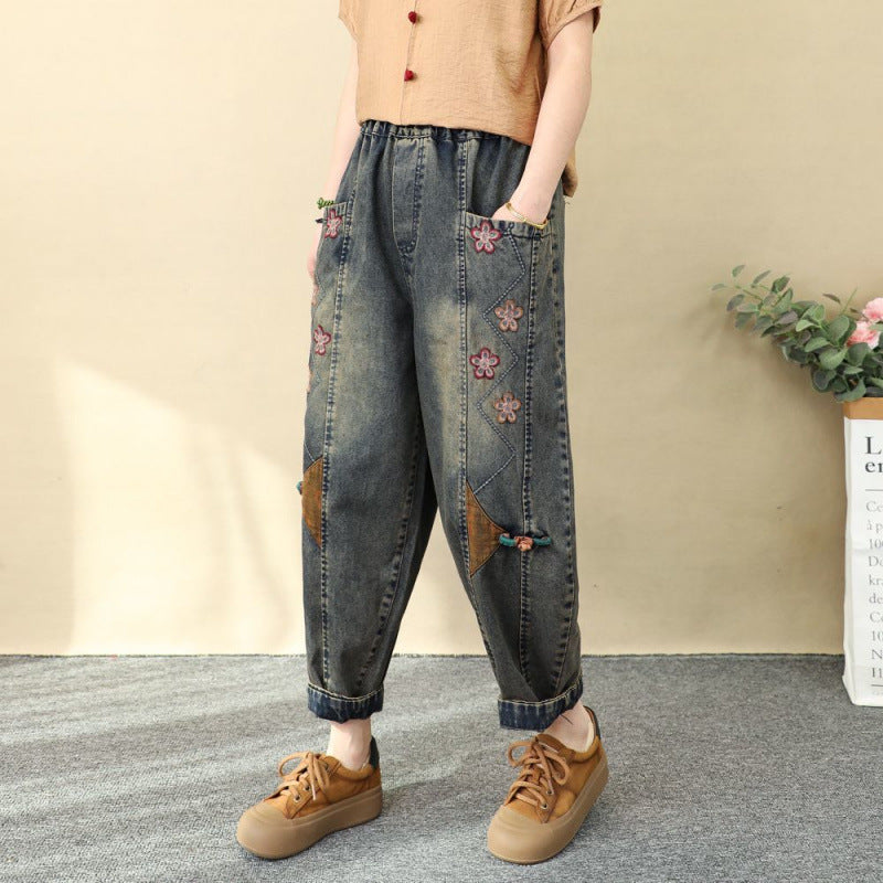 Cropped Harem-Hosen mit Stickerei