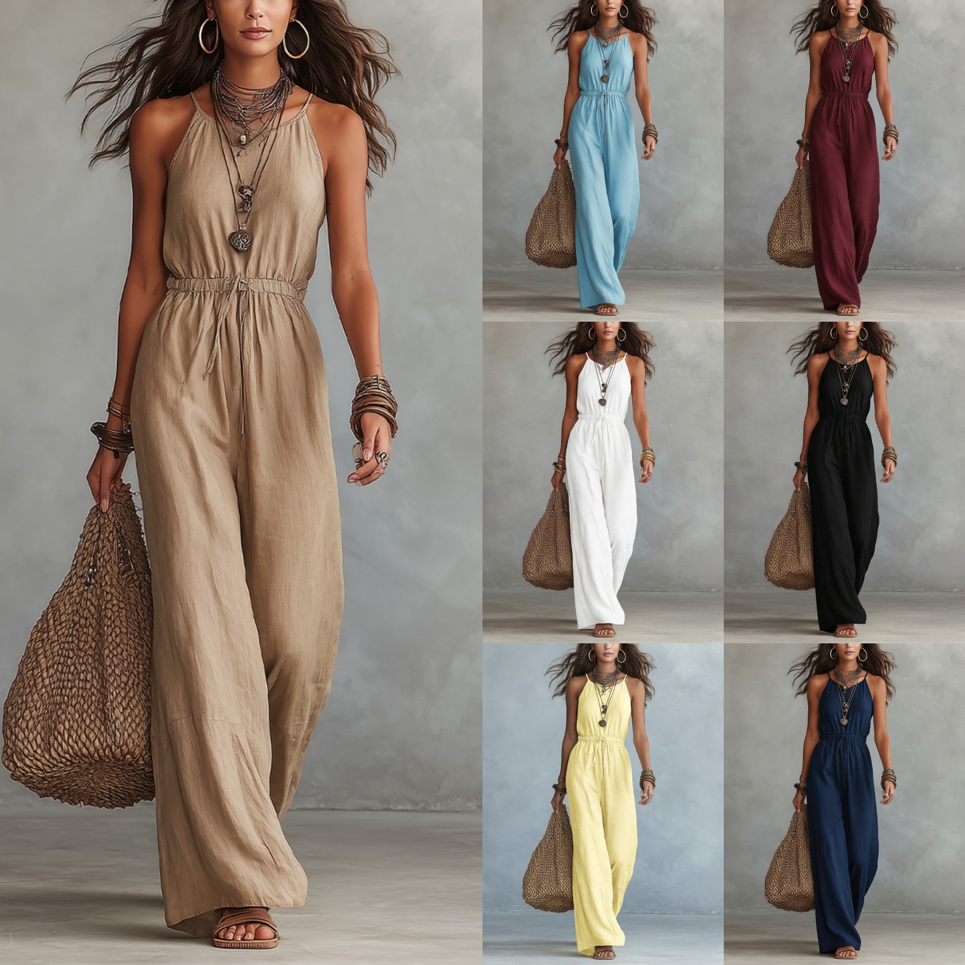 Lockerer Jumpsuit mit weitem Bein und Spaghettiträgern