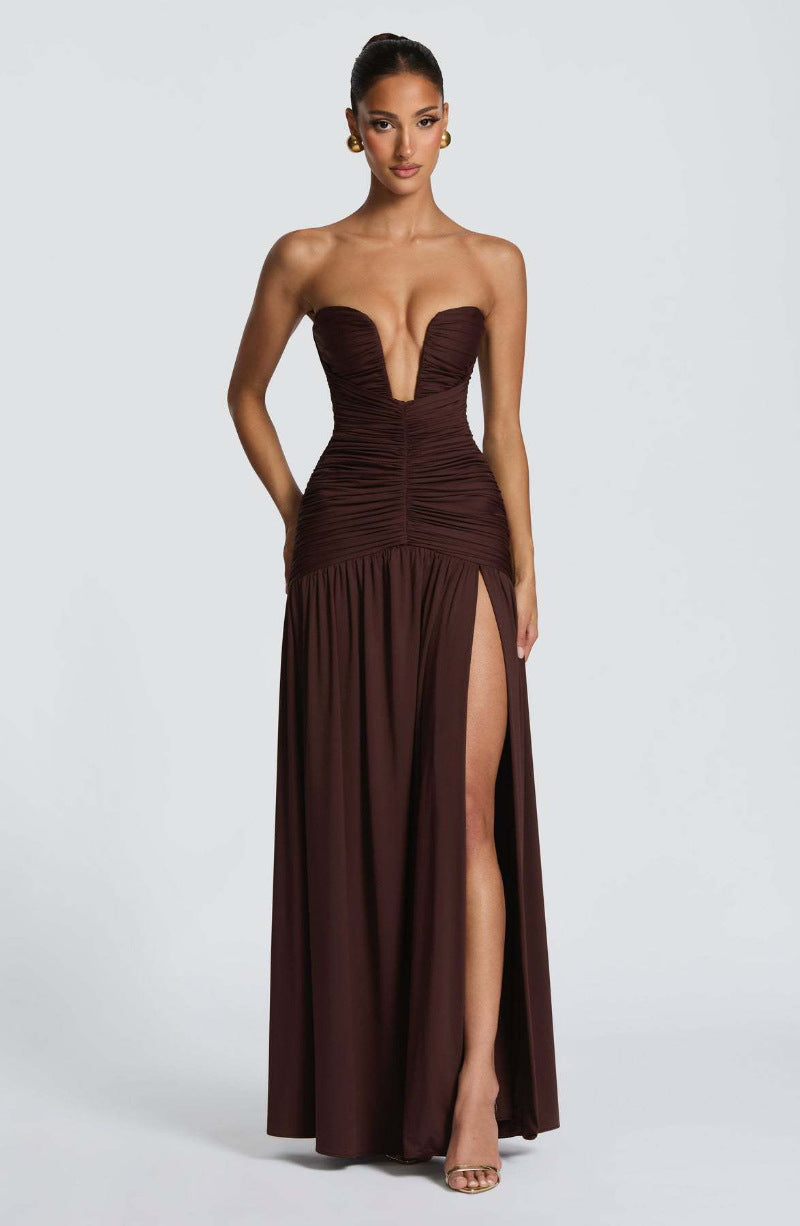 Trägerloses Maxi-Kleid mit Schlitz – Bild 7 | LuxeStyle