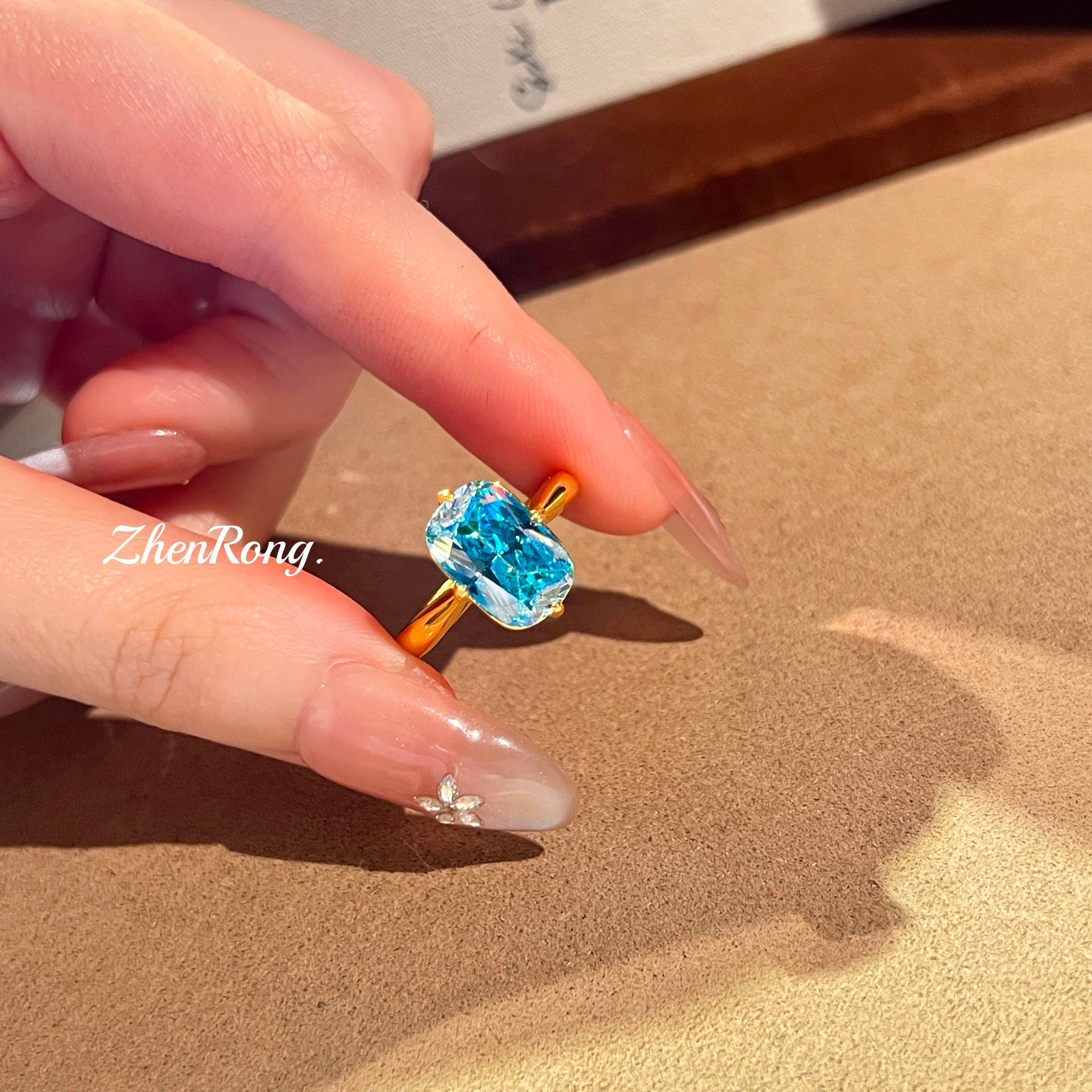 Retro Paraiba Ring mit Aquamarin CZ