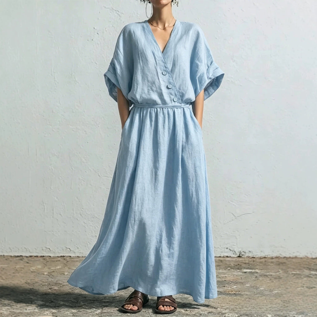 Weit sitzendes V-Ausschnitt-Kleid in Weiss – Bild 6 | LuxeStyle