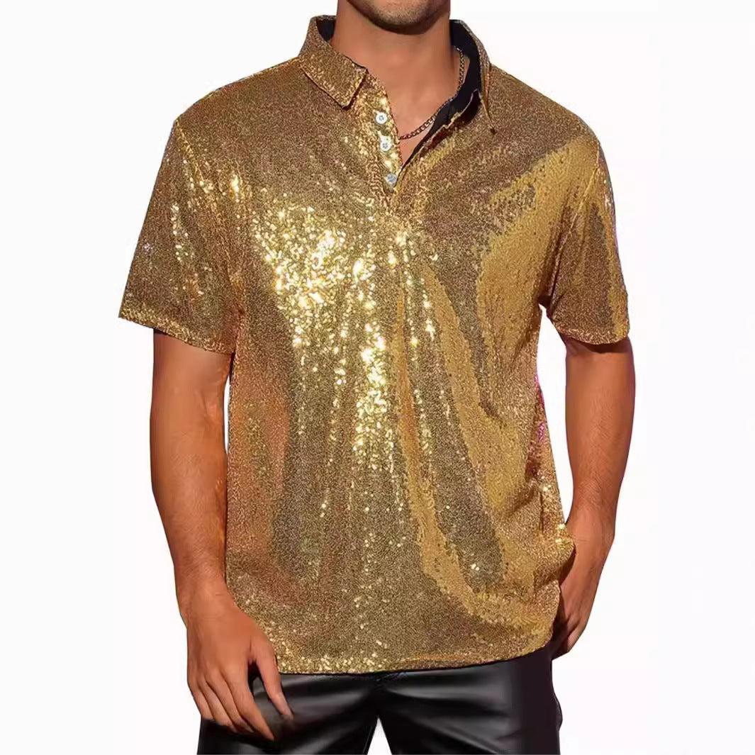 Herren Vintage Disco Polo-Shirt mit Glitzer – Ansicht 2