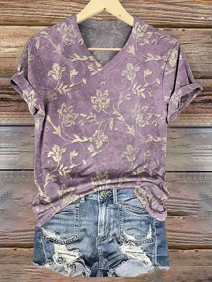 Locker sitzendes V-Neck Kurzarm-Top für Damen