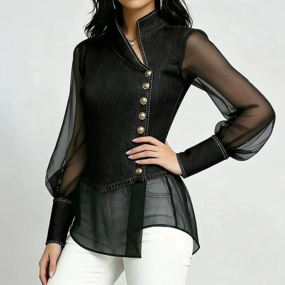 Spitzen-Langarmshirt mit asymmetrischem Ausschnitt
