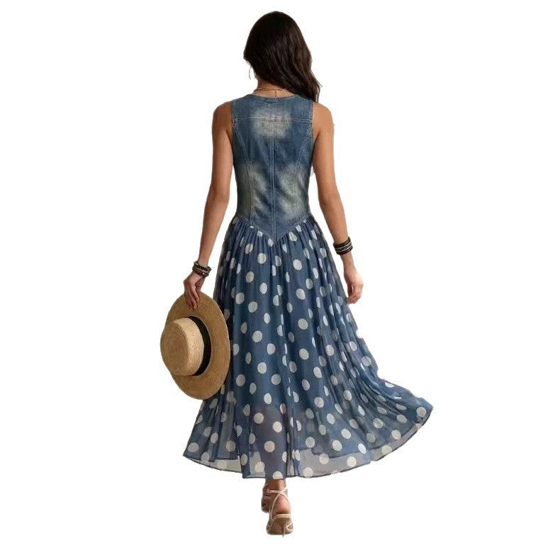 Jeans-Look Top mit Tupfenkleid