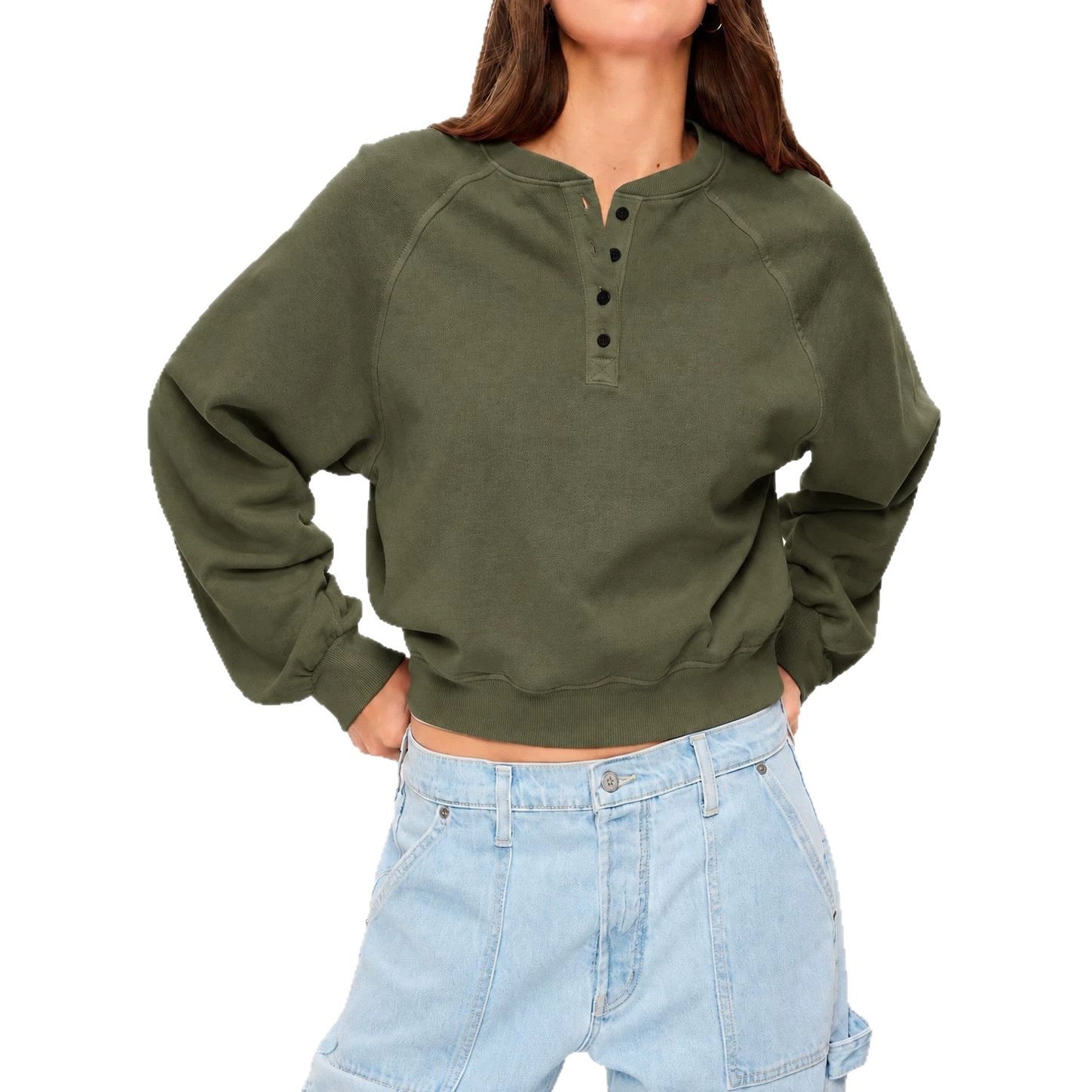Cropped Sweatshirt mit Knöpfen