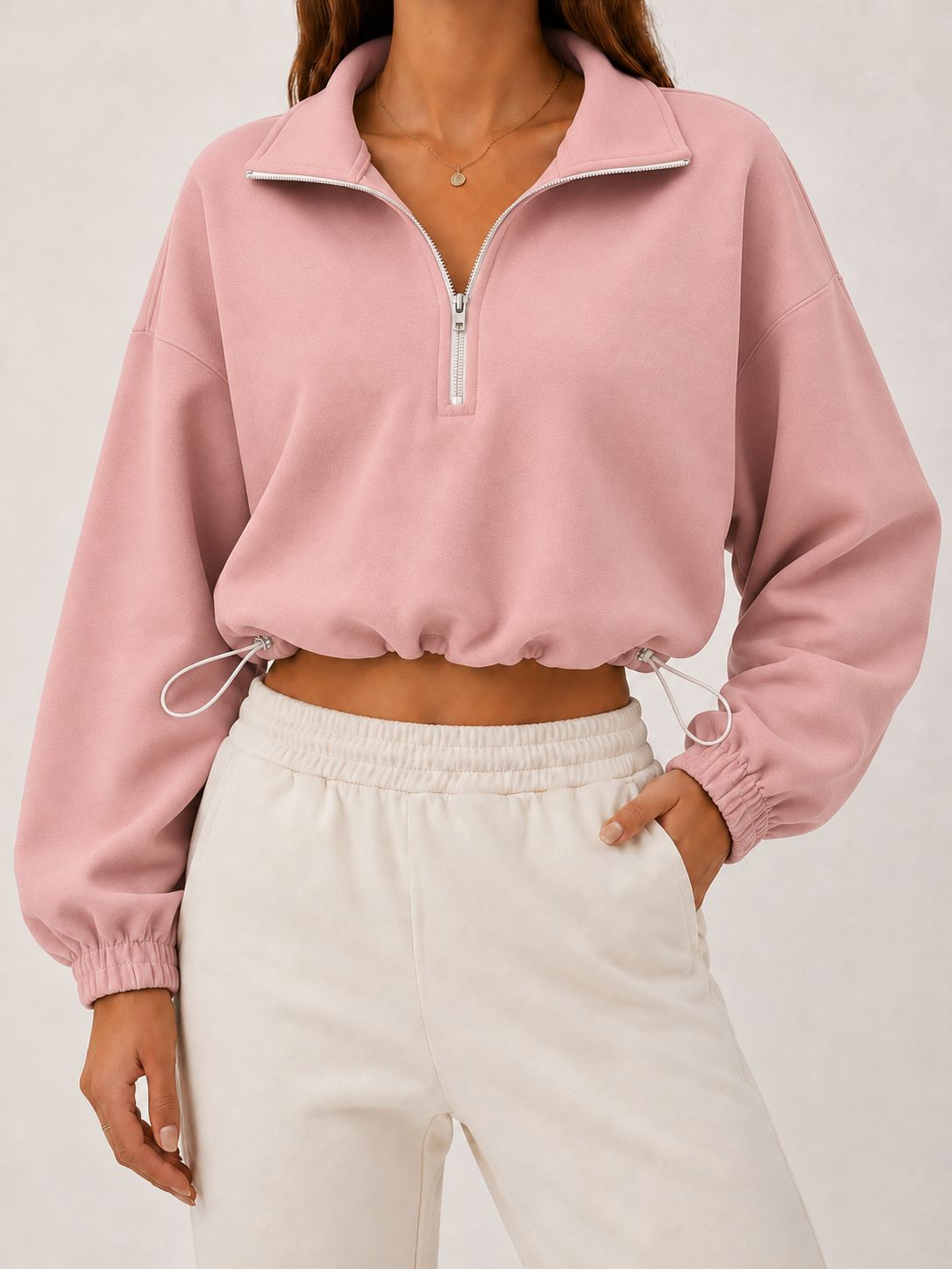 Loose-fit Langarm-Top mit Tunnelzug