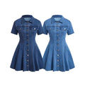 Denim-Kleid mit kurzen Ärmeln und Taillengürtel