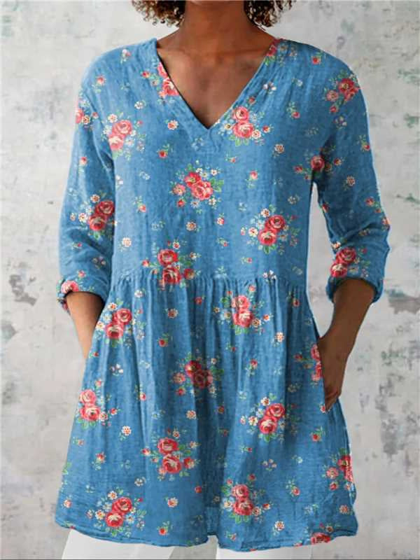 Blumen Midi-Kleid mit V-Ausschnitt – Bild 16 | LuxeStyle