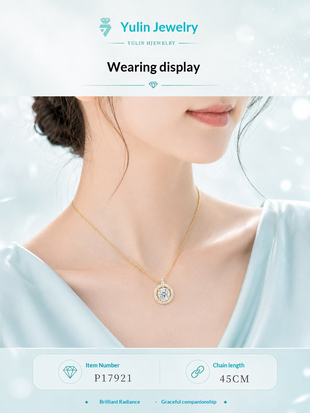 Halskette mit doppeltem Halo & tropfenförmigem Diamant-Akzent