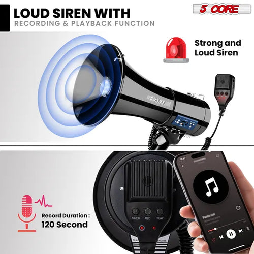5 Core Megaphon 50W Bluetooth, Akku, 1000m Reichweite