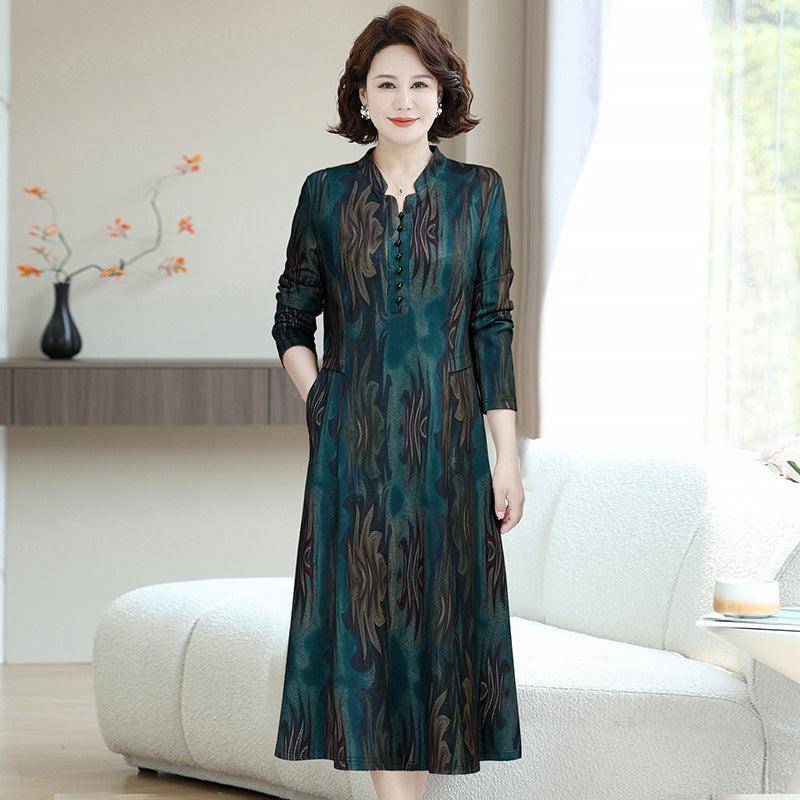 Elegantes Langarm-Kleid mit 3D-Blumenmuster
