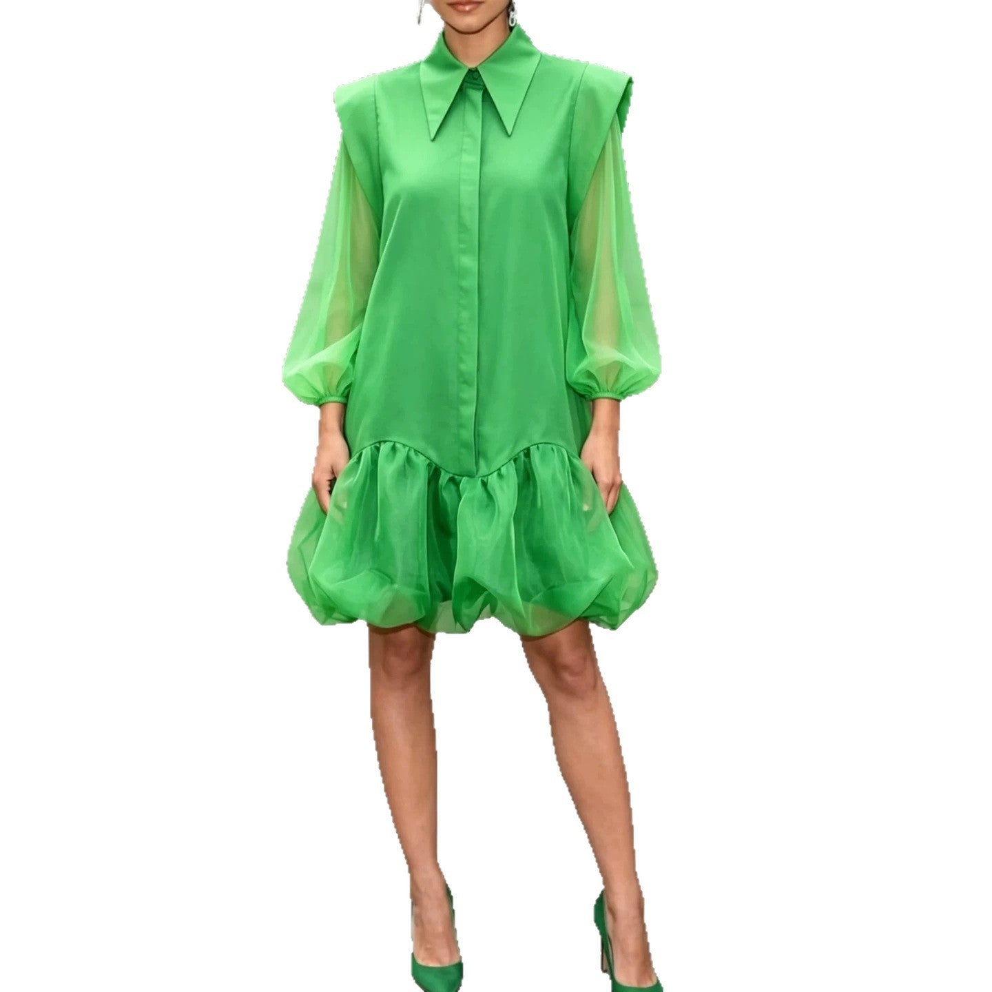 Elegantes Tüll-Patchwork Kleid mit Kapuze