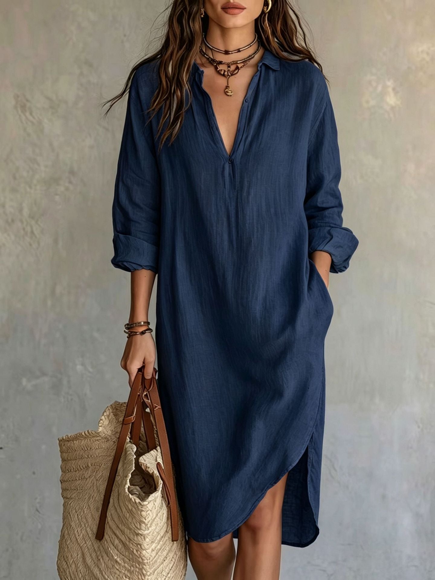 Leinen-Bluse Kleid mit Schlitz