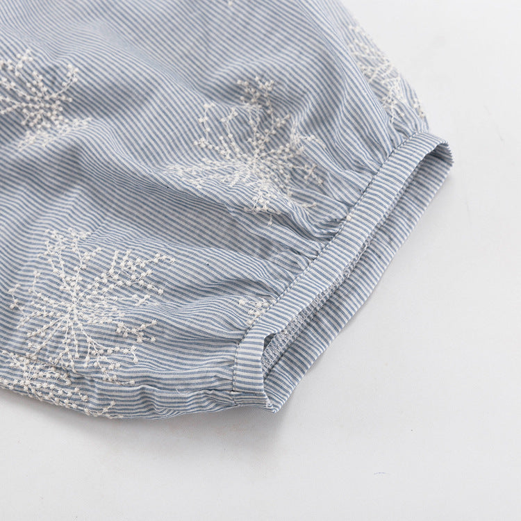 Besticktes Crop Top & weite Hose Set