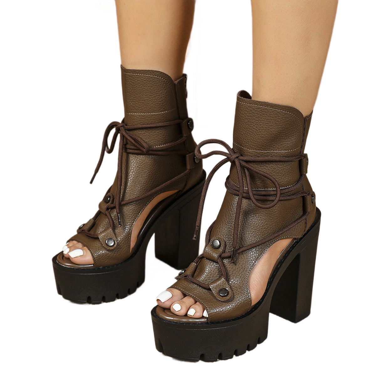 Chunky-Heel Sandalen mit Schnürung