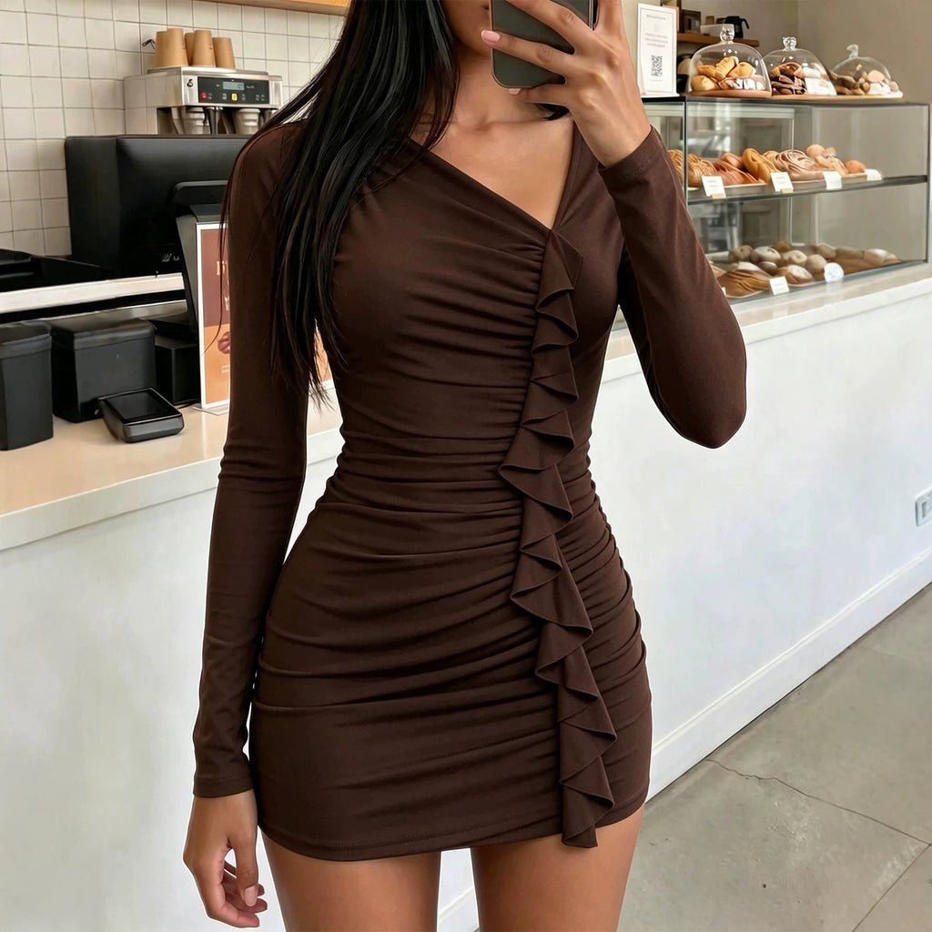 Off-Shoulder Langärmliges Bodycon Kleid – Bild 4 | LuxeStyle