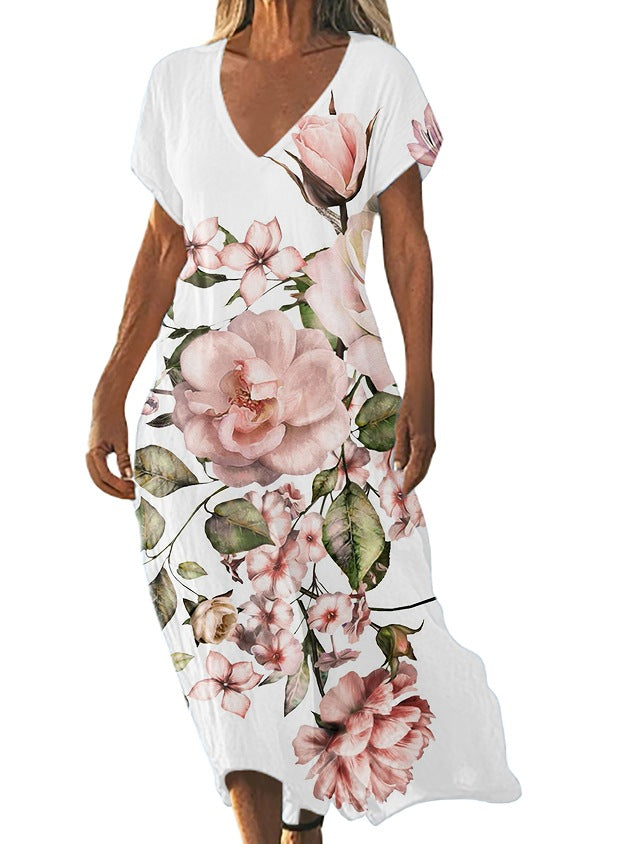 V-Ausschnitt Freizeitkleid Kurzarm