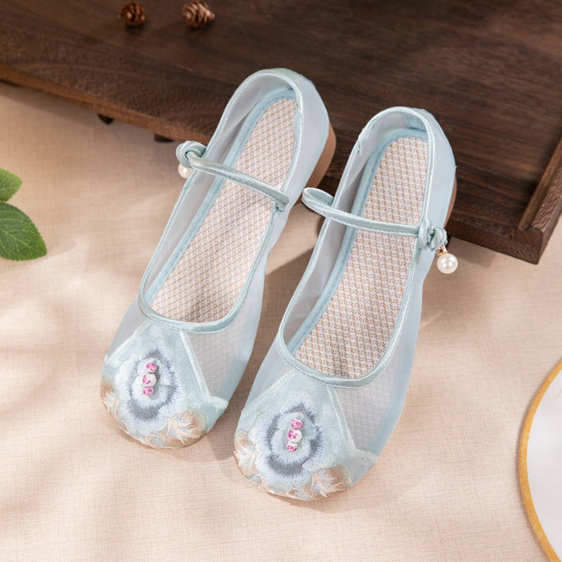 Orientalische bestickte Mesh Mary Jane Flats