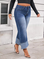 Damen Cuff Washed Wide-Leg Crop-Jeans