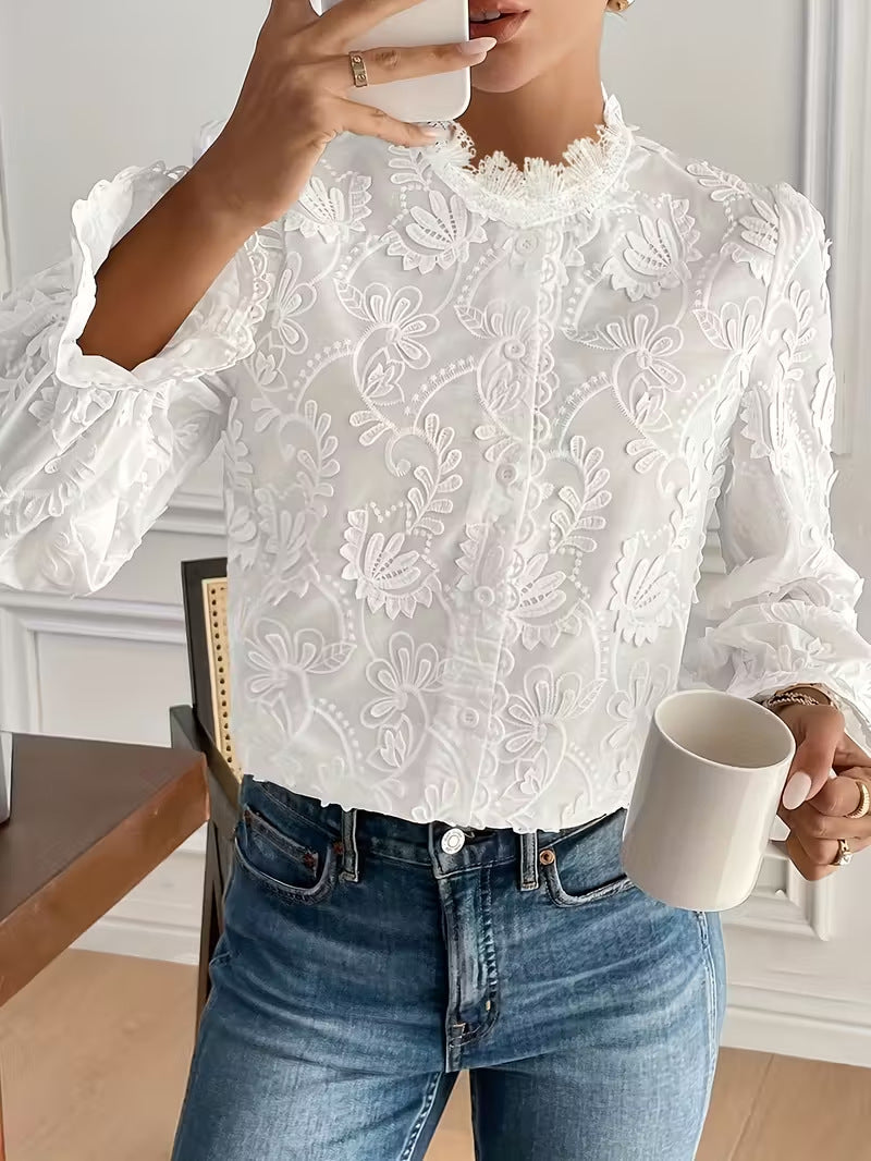 Elegante Damenbluse mit Spitzenbesatz – Bild 7 | LuxeStyle
