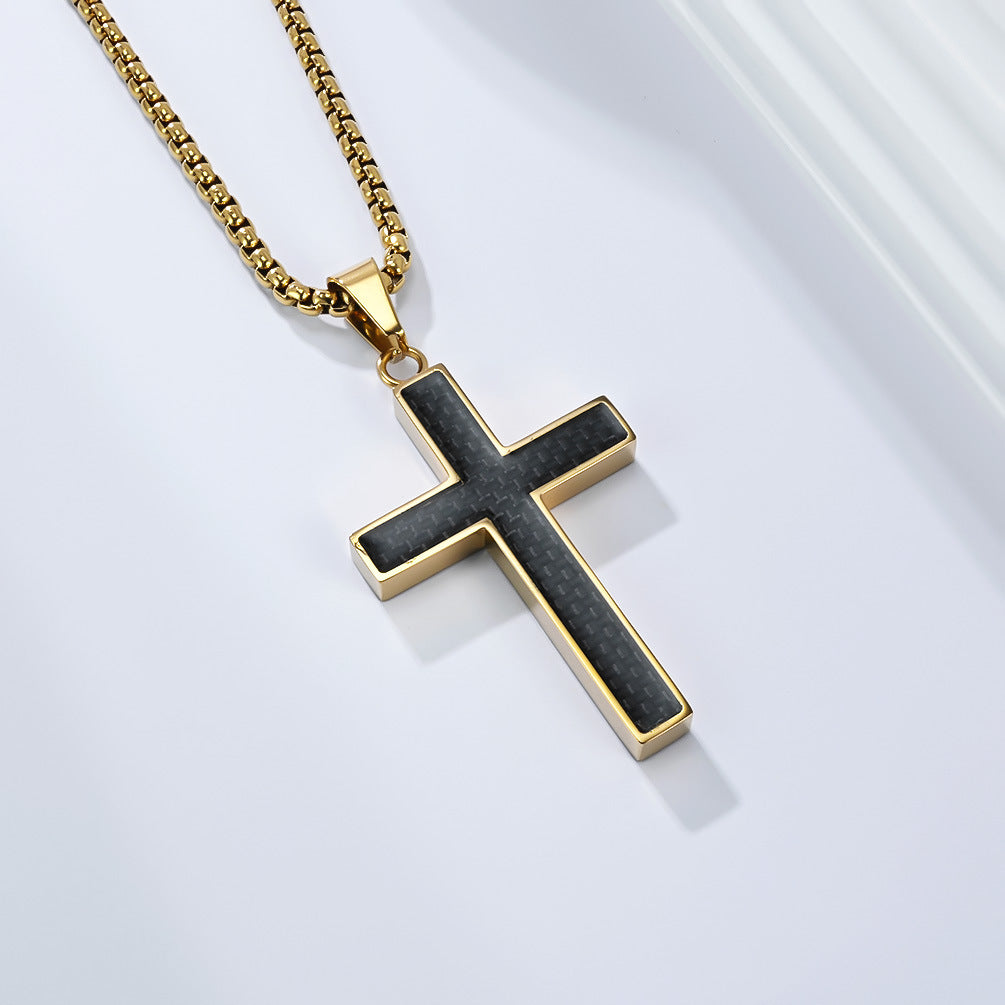 Kreuz-Halskette aus Edelstahl mit Carbonfaser – Bild 5 | LuxeStyle