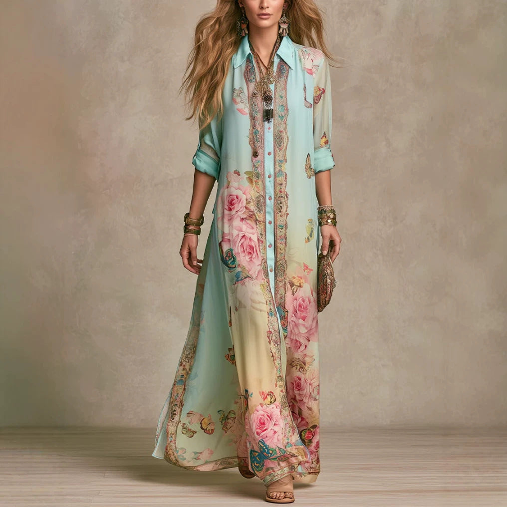 Barock-Chiffonkleid mit Blumenmuster