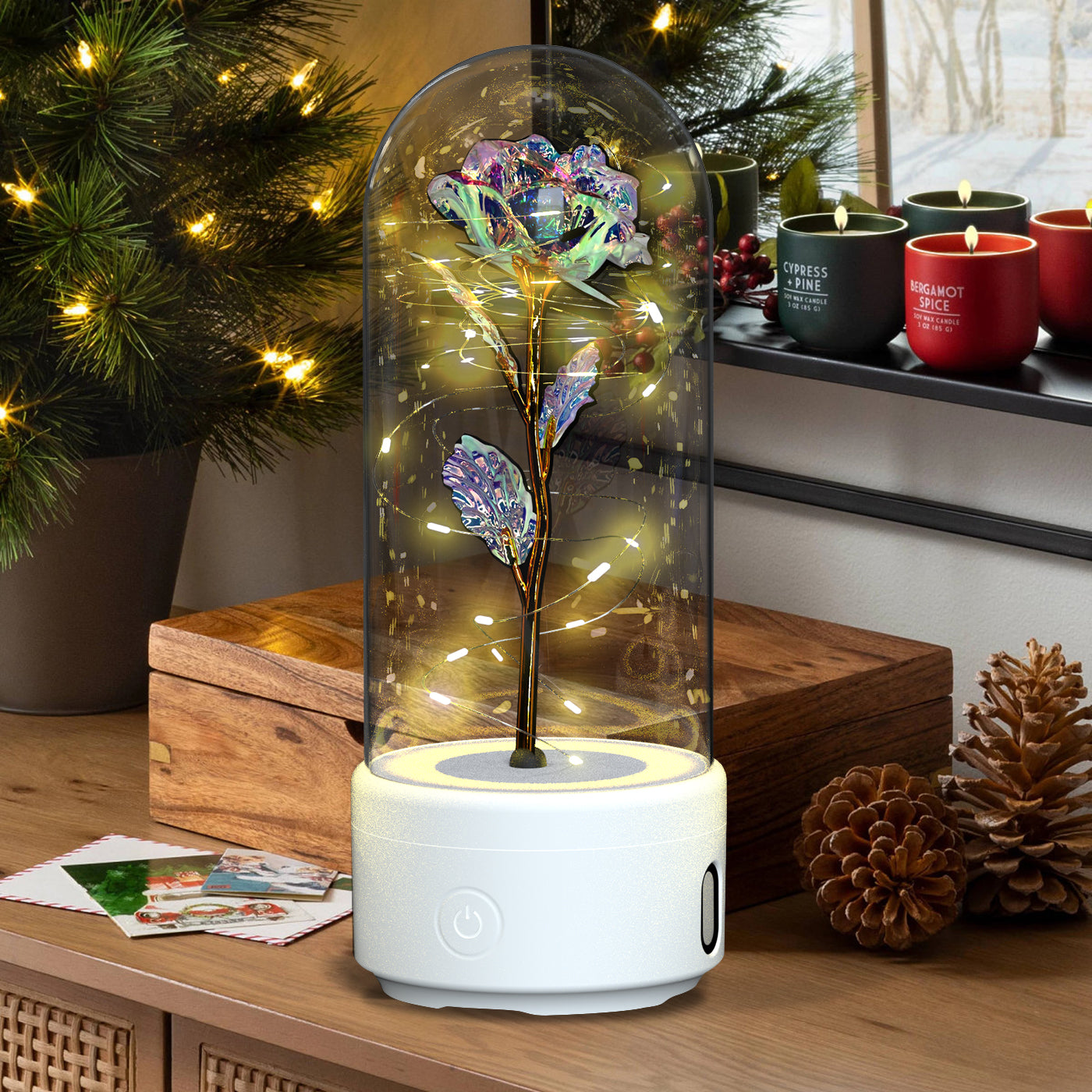 LED Rose mit Bluetooth-Speaker im Glas