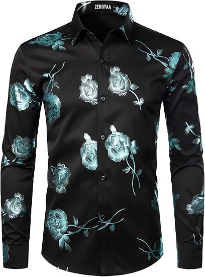 Hemd mit Rosendruck, Langarm, schmale Passform | LuxeStyle