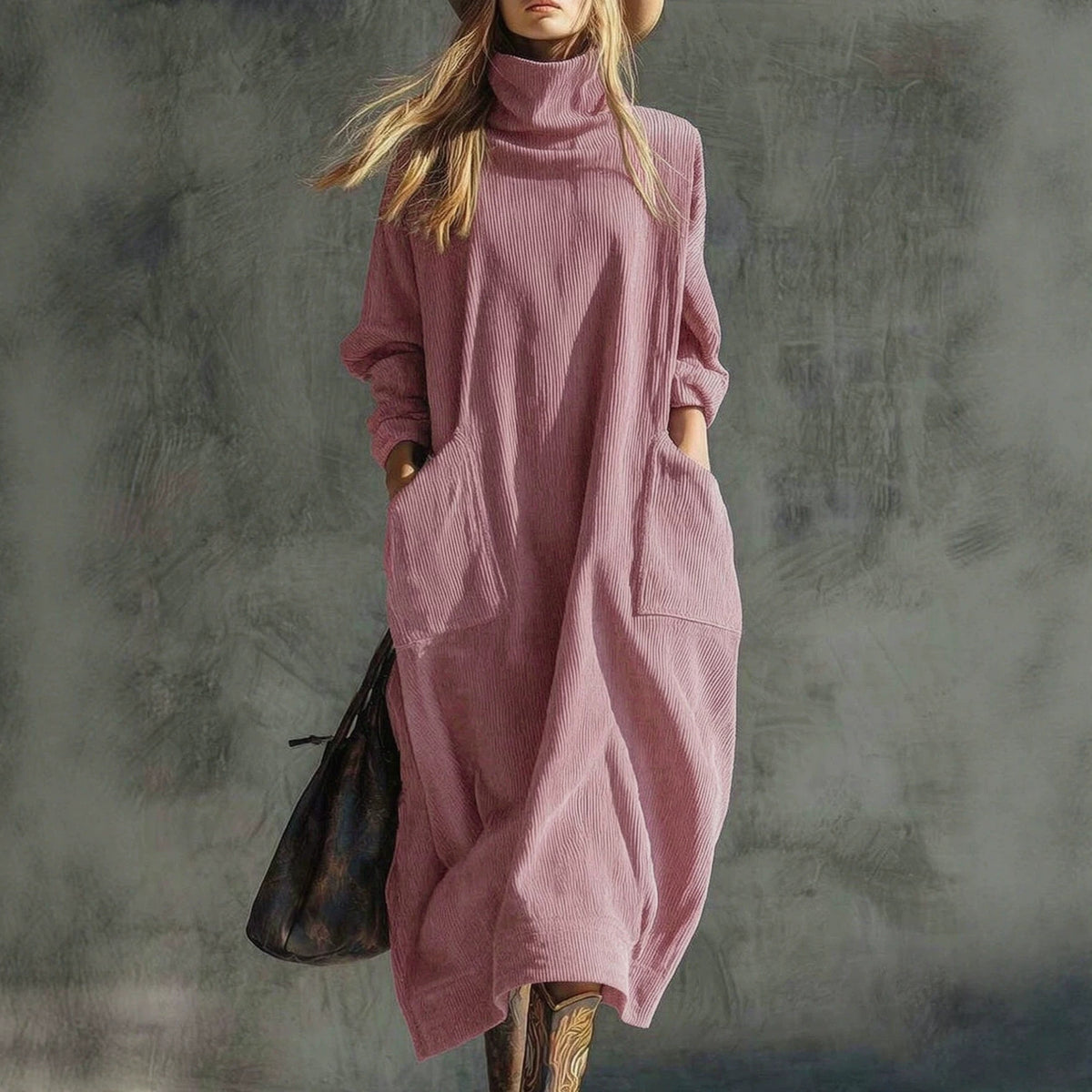 Kord-Kleid mit A-Linie und Taschen | LuxeStyle