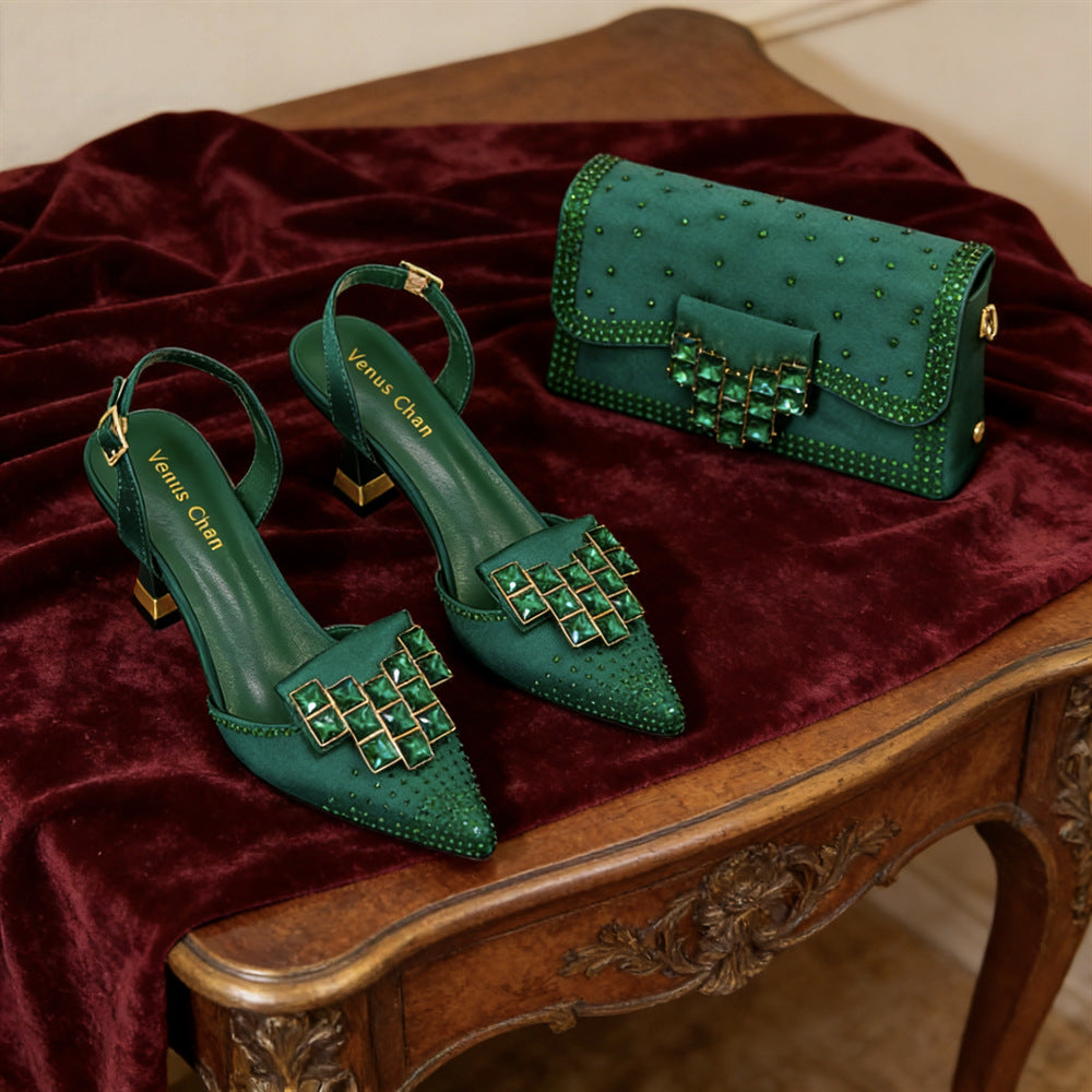 Damen-Schuhe & Taschen-Set mit Rhinestone-Buckle