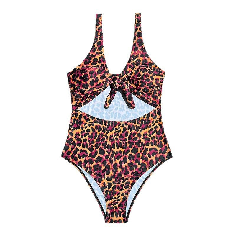 Leopard-Print Einteiler-Badeanzug