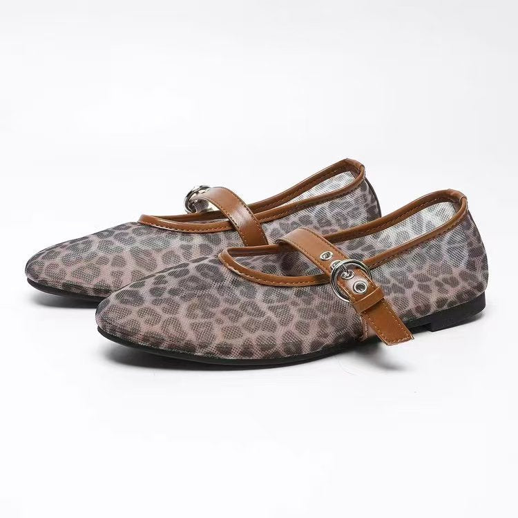 Leopard-Print Mesh Ballerinas