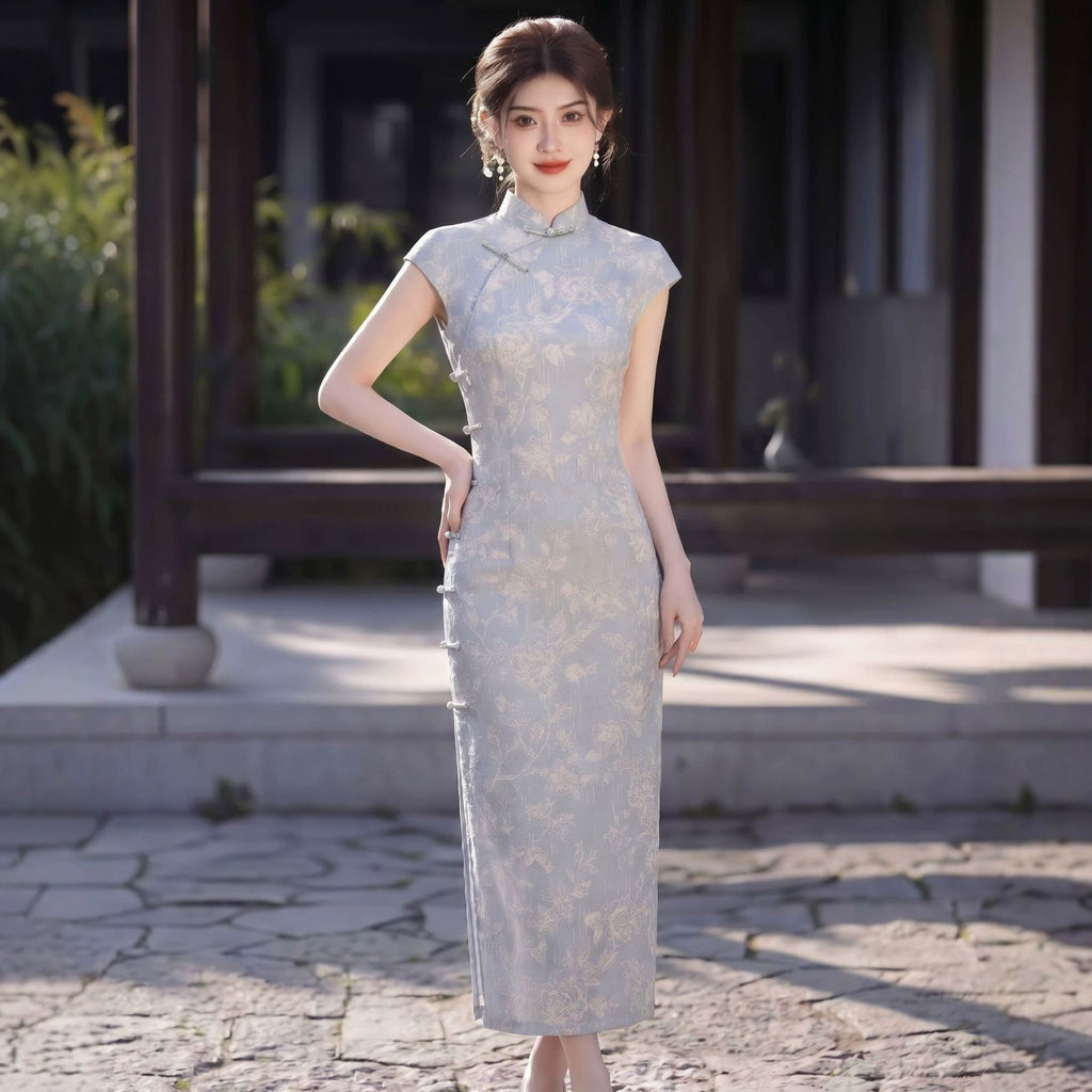 Elegantes Retro-Kleid in Grau-Blau | LuxeStyle
