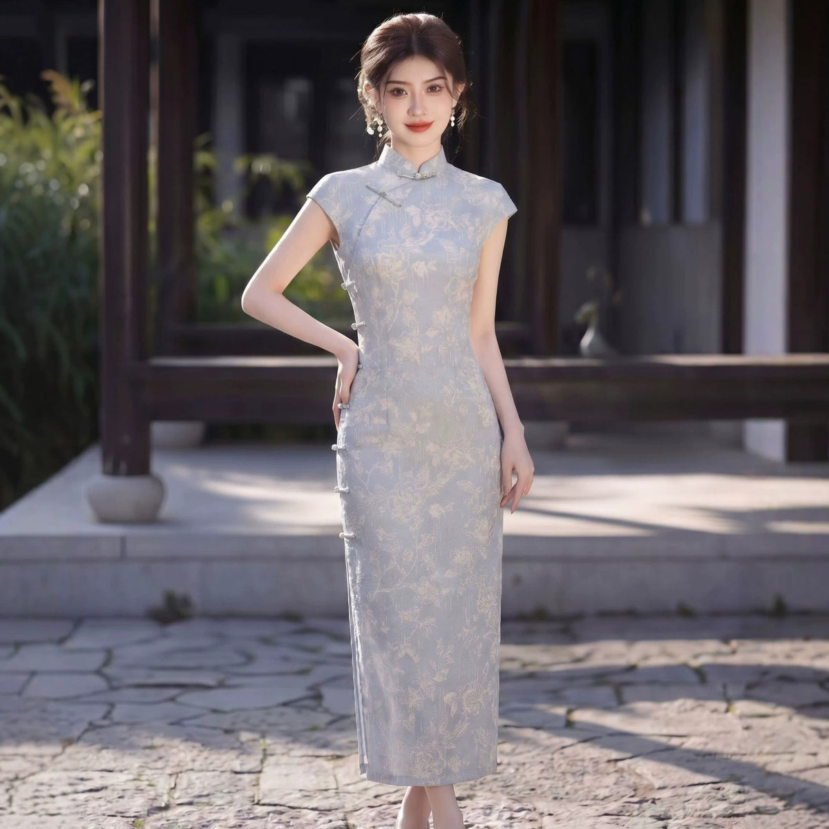 Elegantes Retro-Kleid in Grau-Blau | LuxeStyle