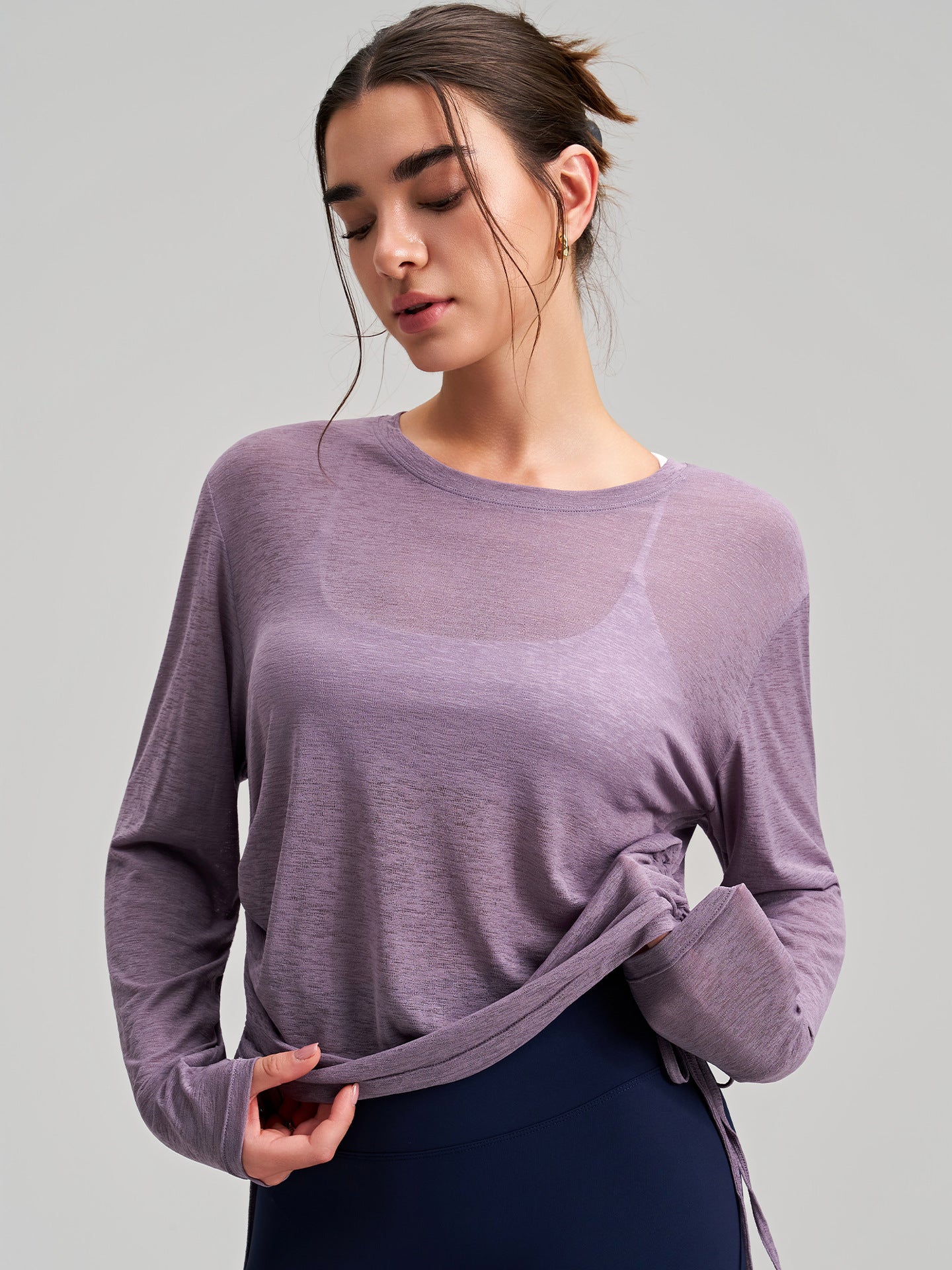 Langarm-Shirt mit Kordelzug für Yoga & Sport